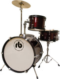 RB JR-3 - 3 Piece Junior Drum Set w/ Throne, Sticks and Pedal - Metallic Wine Red