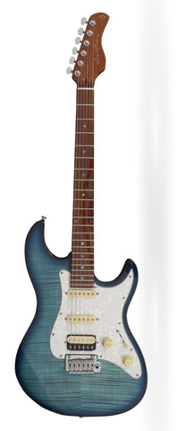 SIRE Larry Carlton S7 Flame Maple, Roasted Maple Fingerboard - Transparent Blue
