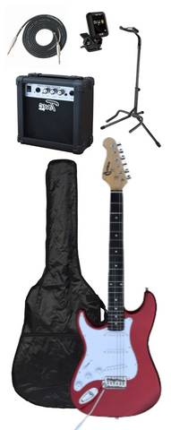 Left Handed Electric Guitar Package w/ Guitar, Amp, Cable, Bag, Tuner, Stand & Picks - Metallic Red