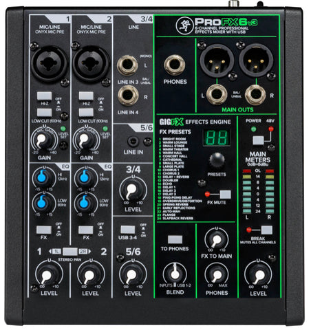 Mackie PROFX6 (V.3) 6-Channel Professional Mixer with Effects & USB