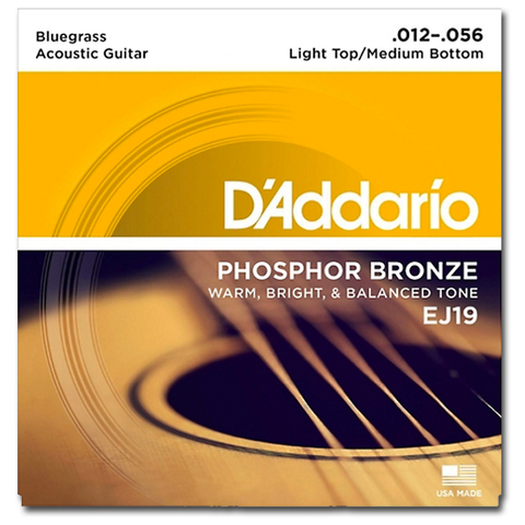 D'Addario EJ19 Phosphor Bronze Bluegrass Acoustic Guitar Strings, Light Top/Medium Bottom