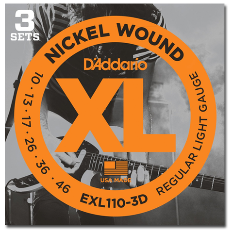 D'Addario EXL110-3D Nickel Wound Electric Strings, Regular Light, 3 Sets