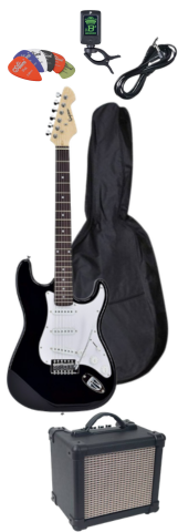 Electric Guitar Package w/ Guitar, Amp, Cable, Bag, Tuner & Picks - Black