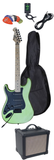Electric Guitar Package w/ Guitar, Amp, Cable, Bag, Tuner & Picks (Left Handed) - Green