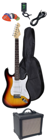 Electric Guitar Package w/ Guitar, Amp, Cable, Bag, Tuner, Strap & Picks - Sunburst
