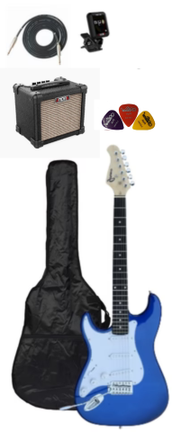 Left Handed Electric Guitar Package w/ Guitar, Amp, Cable, Bag, Tuner & Picks - Metallic Blue
