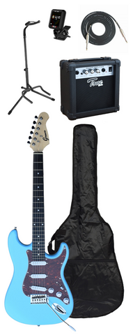 Electric Guitar Package w/ Guitar, Amp, Cable, Bag, Tuner, Strap & Picks - Light Blue