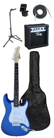 Electric Guitar Package w/ Guitar, Amp, Cable, Bag, Tuner, Stand & Picks - Metallic Blue