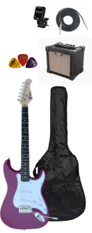 Electric Guitar Package w/ Guitar, Amp, Cable, Bag, Tuner & Picks - Purple