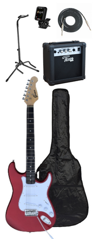 Electric Guitar Package w/ Guitar, Amp, Cable, Bag, Tuner, Stand & Picks - Metallic Red