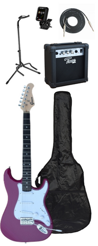 Electric Guitar Package w/ Guitar, Amp, Cable, Bag, Tuner, Stand & Picks - Purple