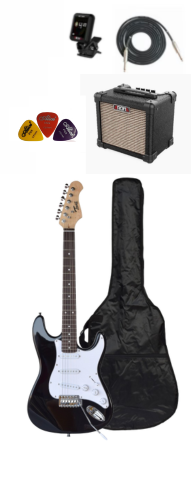 3/4 Size Electric Guitar Package w/ Guitar, Amp, Cable, Bag, Tuner & Picks - Black
