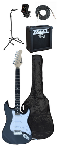 Electric Guitar Package w/ Guitar, Amp, Cable, Bag, Tuner, Stand & Picks - Black