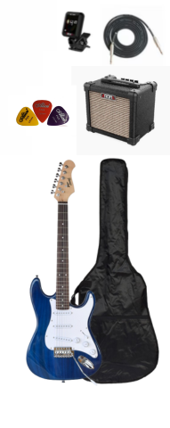 3/4 Size Electric Guitar Package w/ Guitar, Amp, Cable, Bag, Tuner & Picks - Transparent Blue