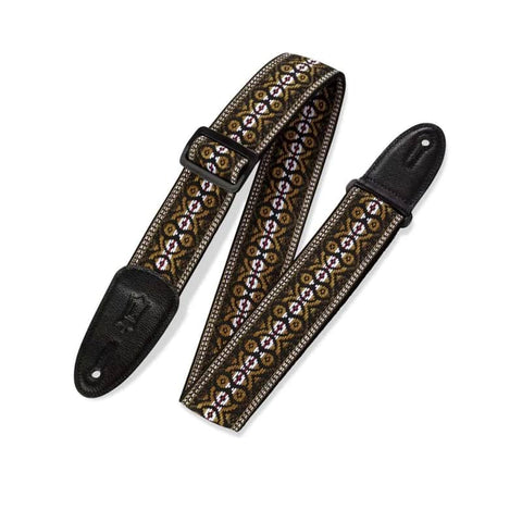 Levy's M8HT 2-inch Jacquard Weave Guitar Strap - Orange and Brown Stripes 2" Wide Jacquard Weave Guitar Strap with Polypropylene Backing and Garment Leather Ends - Brown