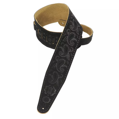 Heirloom Series 3 Inch Suede Guitar Strap w/Paisley Pattern - Black - Black
