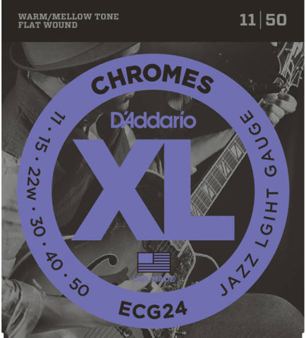D'Addario ECG24 Chromes Flat Wound Electric Guitar Strings, Jazz Light