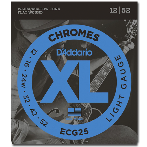 D'Addario ECG25 Chromes Flat Wound Electric Guitar Strings, Light