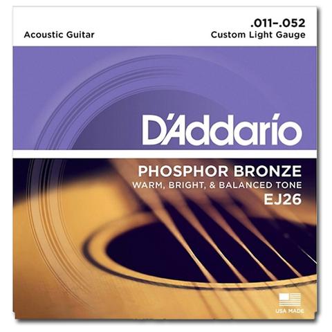 D'Addario EJ26 Phosphor Bronze Acoustic Guitar Strings, Custom Light (Light Bottom/Lighter Tops)