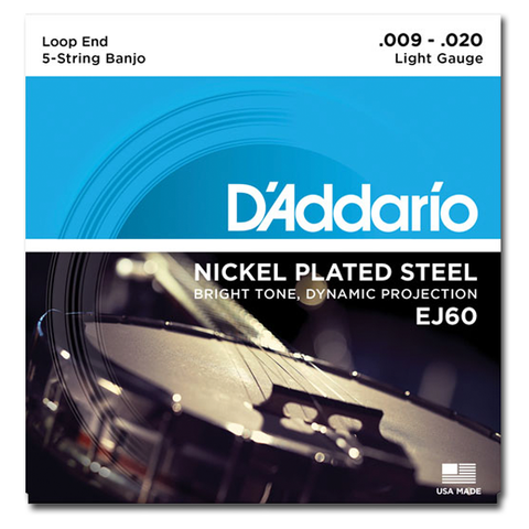 Banjo - D'Addario EJ60 Nickel Plated Loop End 5-String Banjo Set, Light
