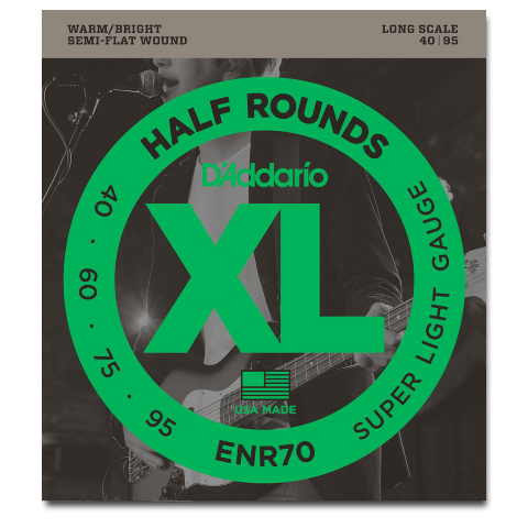 Electric - D'Addario ENR70 XL Half Rounds Semi-Flat Wound Long Scale Bass Strings, Super Light