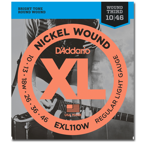 D'Addario EXL110W Nickel Wound (Wound 3rd) Electric Strings, Light