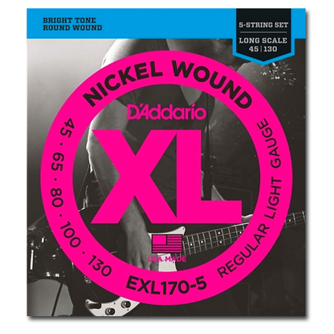 Electric - D'Addario EXL170-5 XL Nickel Round Wound Long Scale 5-String Bass Strings, Regular Light