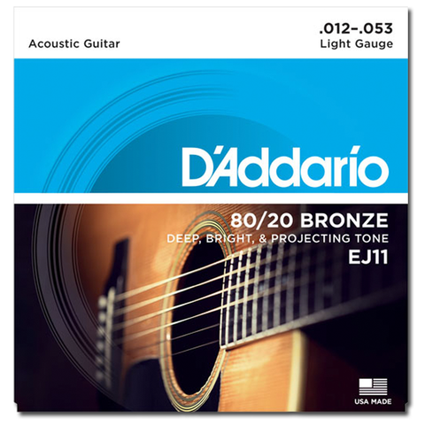 D'Addario EJ11 80/20 Bronze Acoustic Guitar Strings, Light
