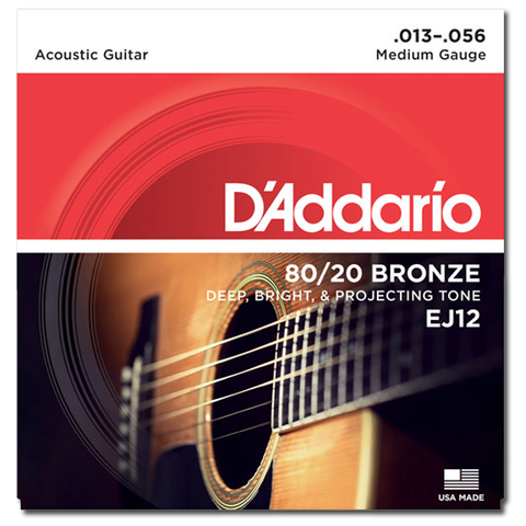 D'Addario EJ12 80/20 Bronze Acoustic Guitar Strings, Medium