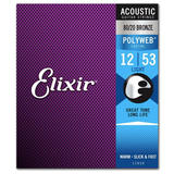 Elixir Strings 11050 Polyweb 80/20 Bronze Acoustic Guitar Strings, Light