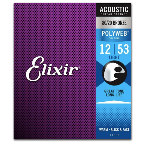 Elixir Strings 11050 Polyweb 80/20 Bronze Acoustic Guitar Strings, Light