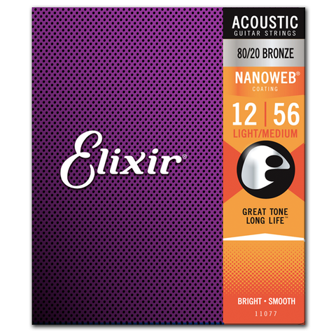 Elixir Strings 11077 Nanoweb 80/20 Bronze Acoustic Guitar Strings, Light-Medium