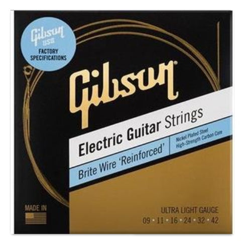 Gibson Brite Wire Reinforced Electric Guitar Strings - Ultra Light, 9-42