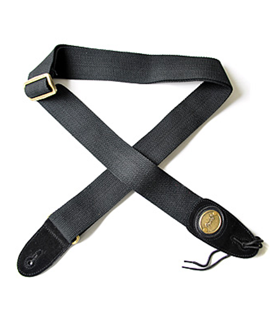 Fender 2" Cotton/Leather Classic Woven Logo Strap, Black Reid Music
