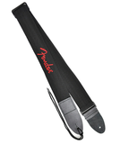 Fender 2" Poly-Webbing Logo Strap, Black with Red Lettering