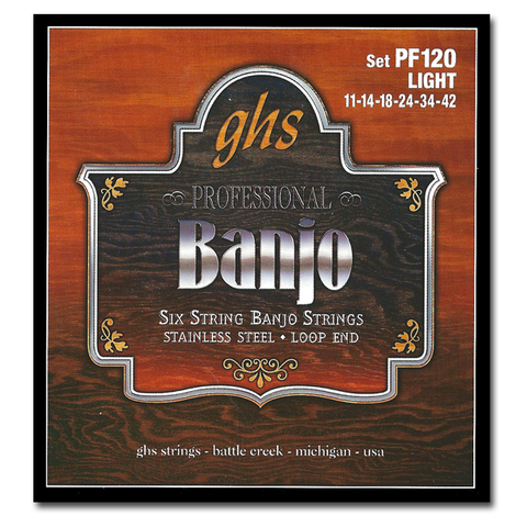Banjo - GHS PF120 Stainless Steel 6 String Banjo Strings, Light