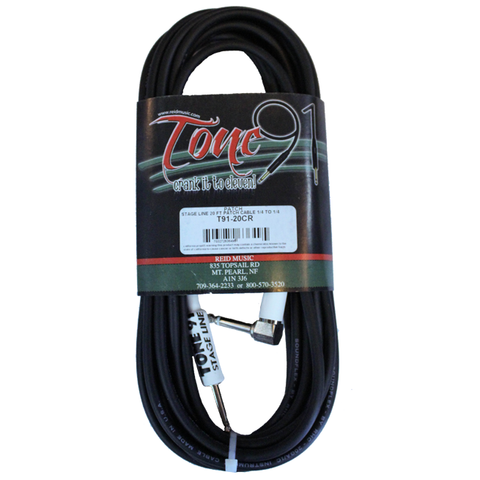 Tone91 (T91-20CR) Stage Line 1/4" to Right Angle 1/4" Patch Cable, 20 Foot